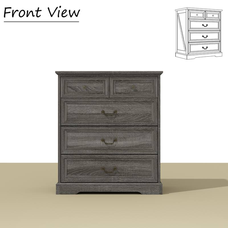 Farmhouse 5-Drawer Chest with Anti-Tip Device, Rustic Wooden Dresser for Bedroom, 36.3" Tall Storage Cabinet