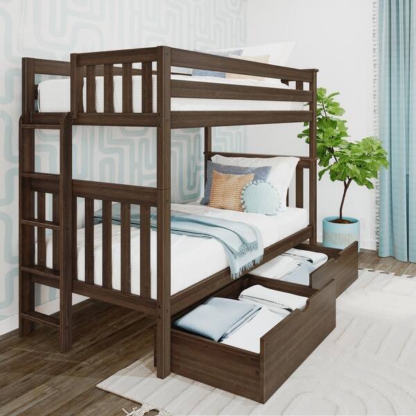 slide 2 of 14, Max and Lily Twin over Twin Bunk Bed with Ladder and Storage Drawers Walnut