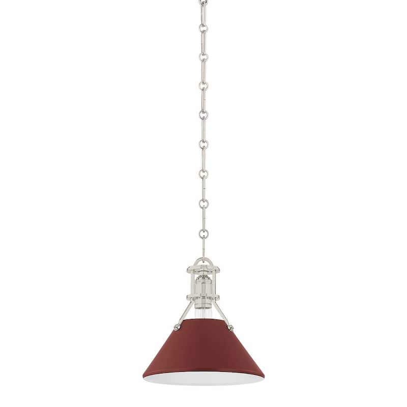 Hudson Valley Lighting Painted No.2 10" Wide Mini Pendant - Polished Nickel / Soft Crimson