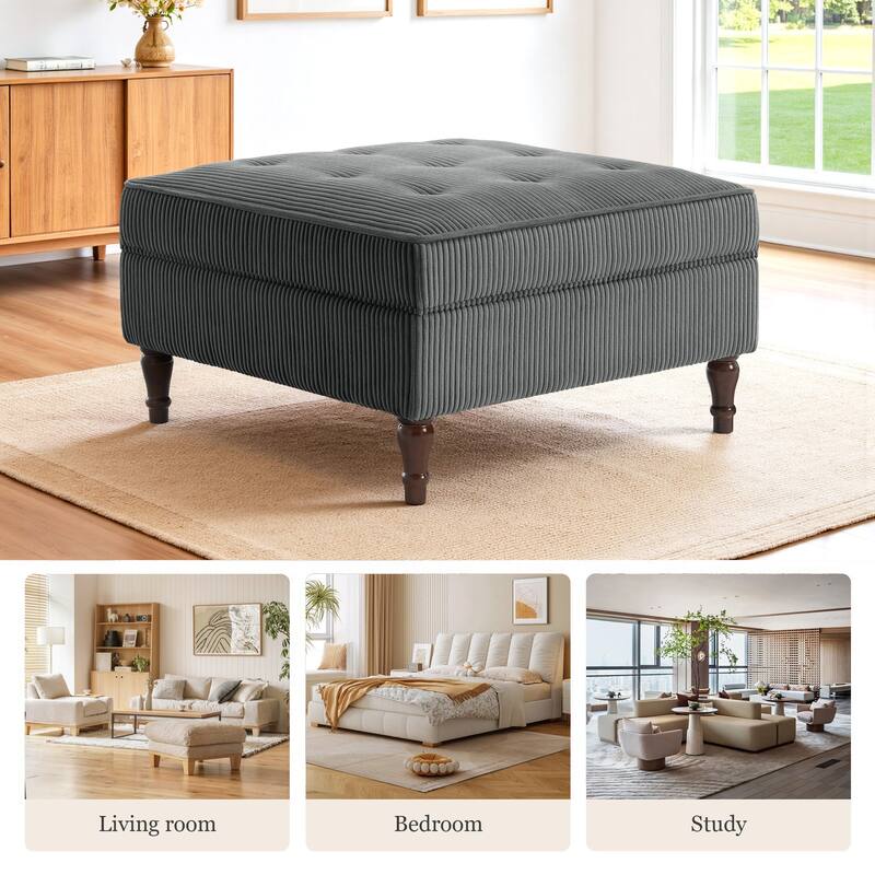 31.78" W Oversized Square Upholstered Storage Ottoman with Wooden Tray