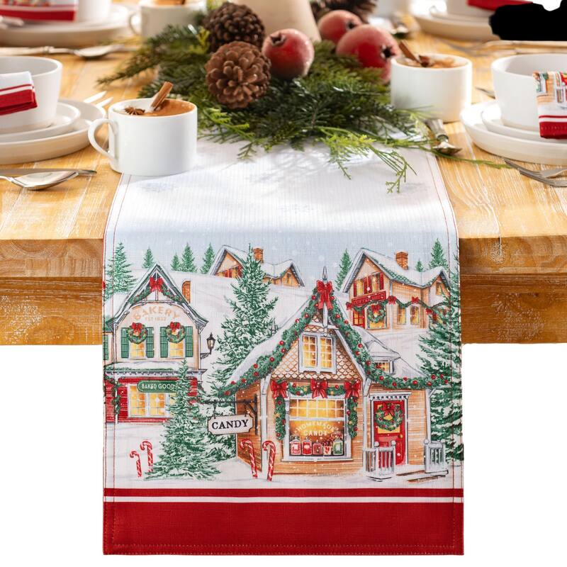 Storybook Christmas Village Holiday Table Runner - 13"x 70"