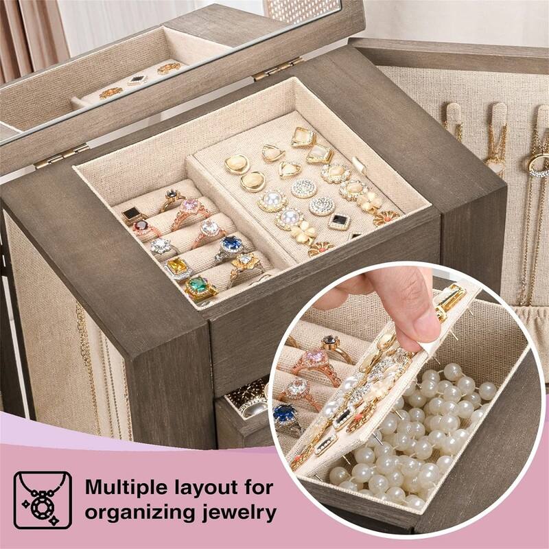 Rustic Organizer with Drawers and Mirror - ‎6.1"D x 10.2"W x 12.9"H