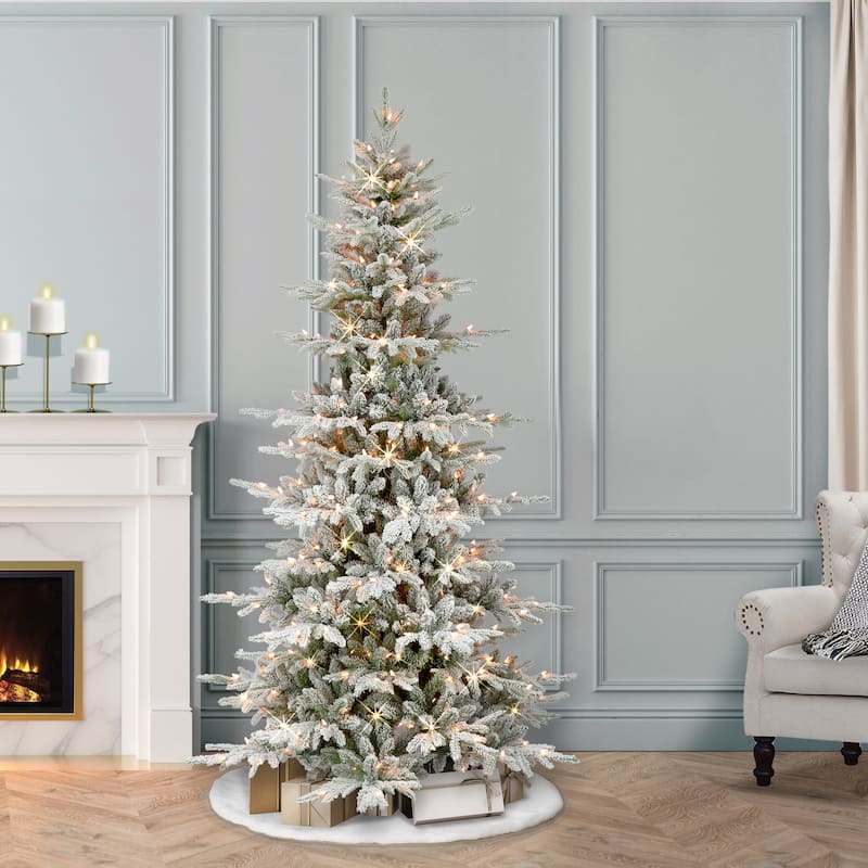 Puleo International 6.5 ft. Pre-lit Slim Flocked Artificial Utah Fir Tree