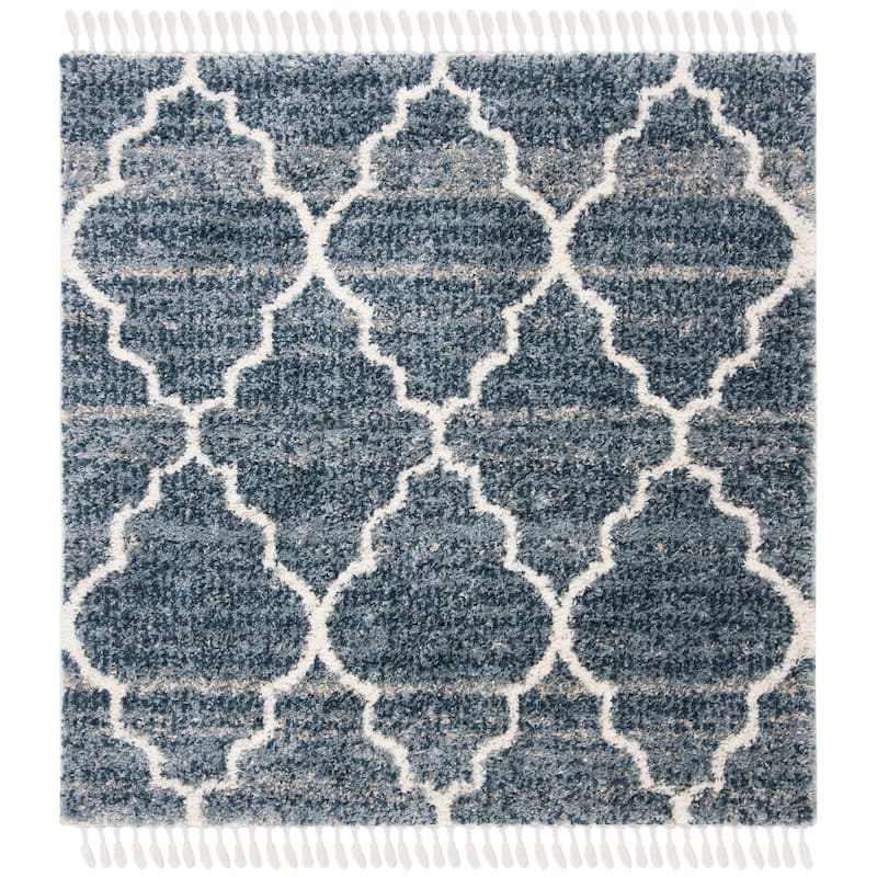 SAFAVIEH Montreal Shag Loyce 2-inch Thick Rug - 6'7" Square - Navy/Ivory