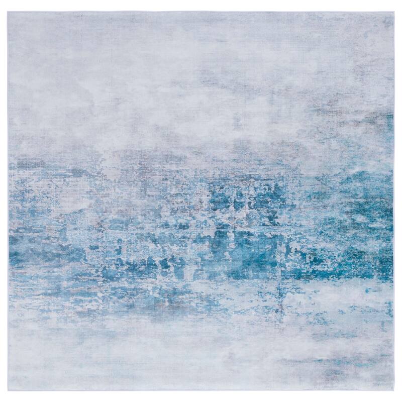 SAFAVIEH Tacoma Machine Washable Slip Resistant Norah Modern Abstract - 8' x 8' Square - Grey/Blue - Square