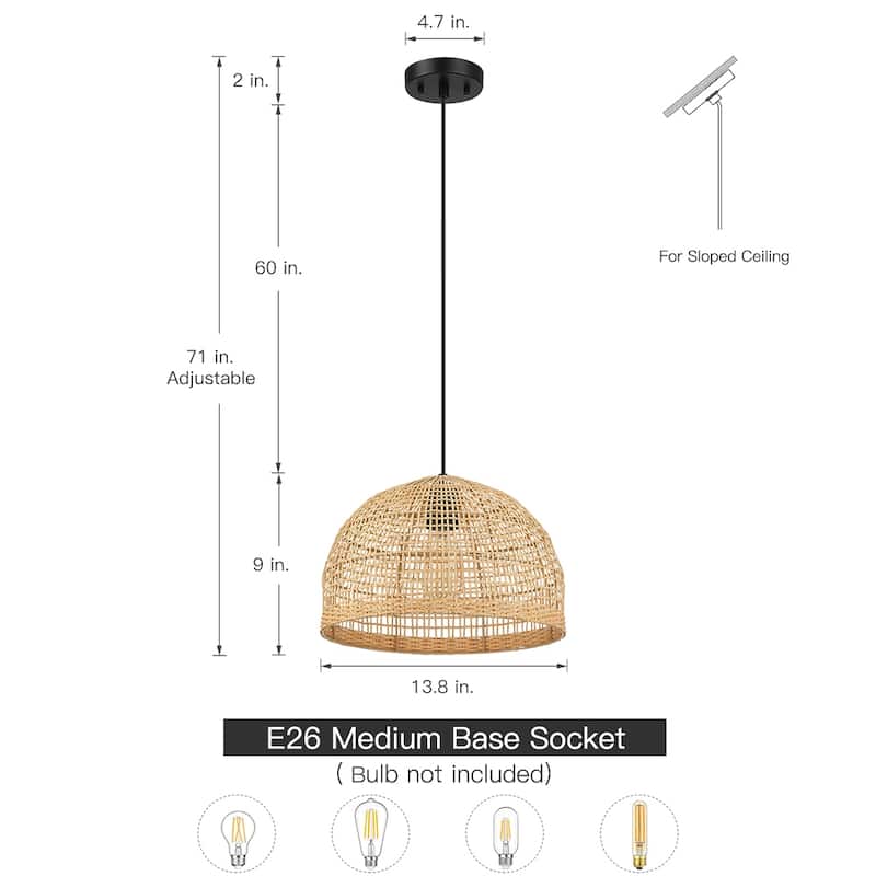1-Light Natural Bamboo Single Pendant Light
