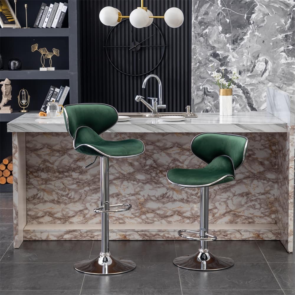 Velvet Upholstered Adjustable 360 Degree Swivel Barstool (Set of 2)