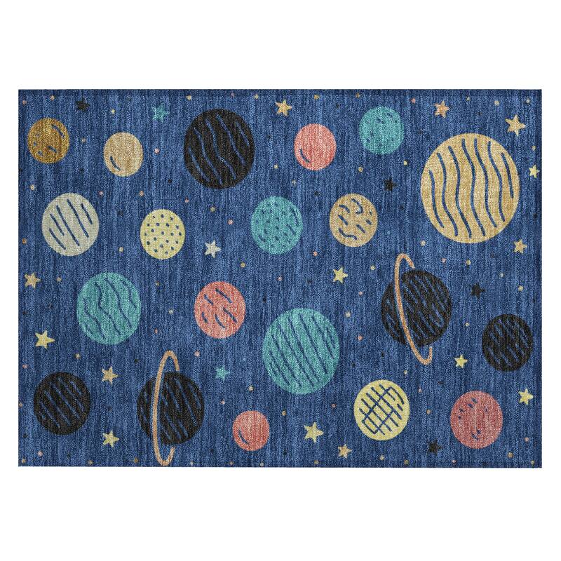 Machine Washable Indoor/ Outdoor Modern Planets Chantille Rug