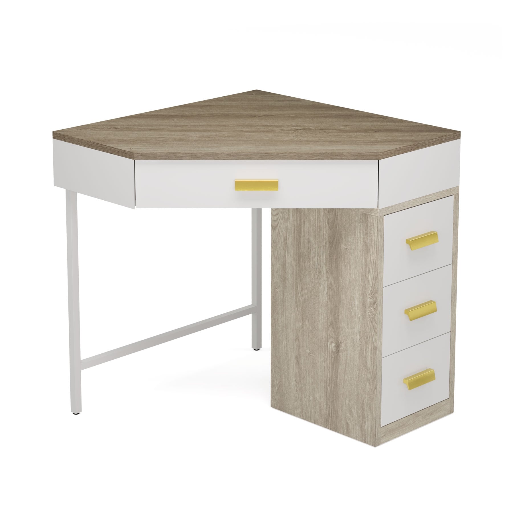 Wood & Metal Corner Vanity Desk with 4 Drawers