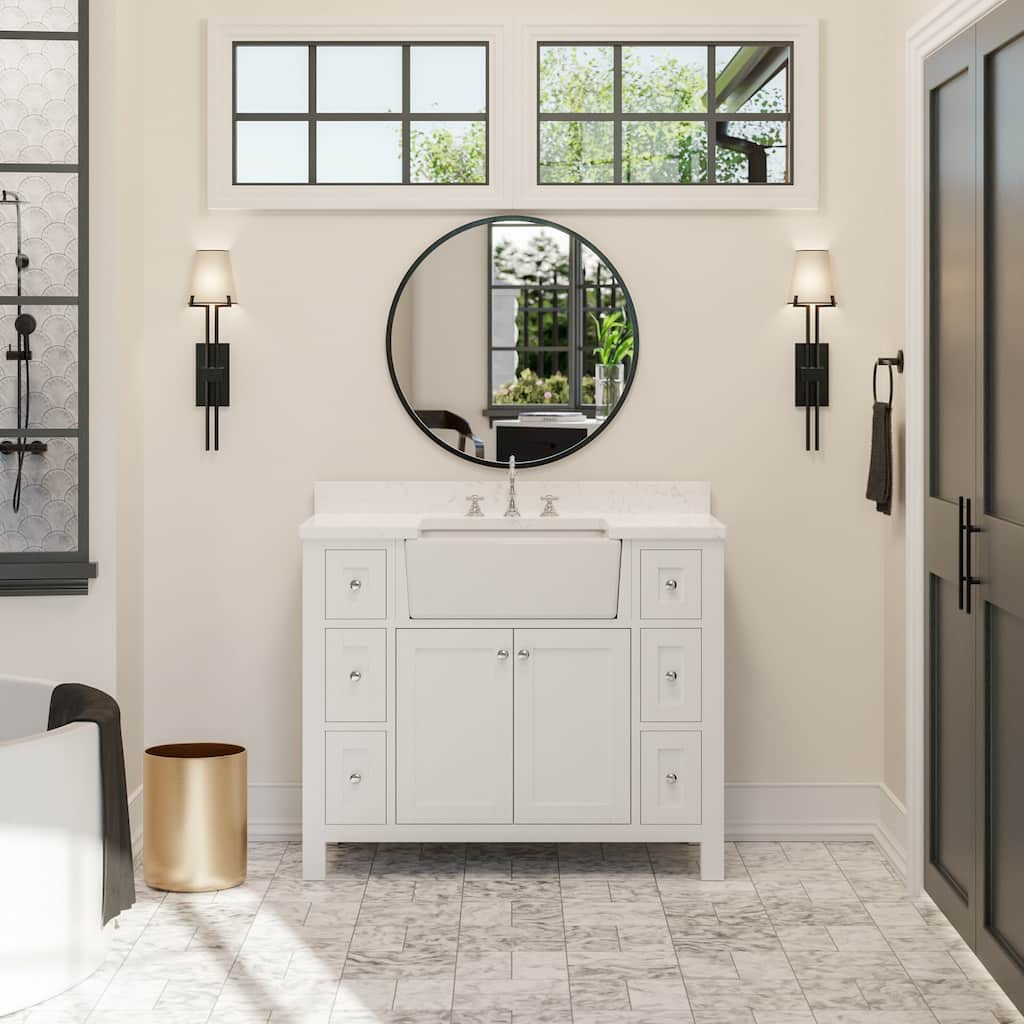 KitchenBathCollection Yorkshire 42" Farmhouse Bathroom Vanity with Engineered Marble Top