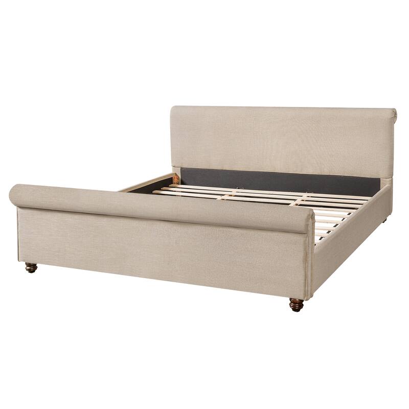 Christopher Knight Home - Modern Linen Upholstered Bed Frame with Solid Wood Legs and a Robust Headboard and Footboard