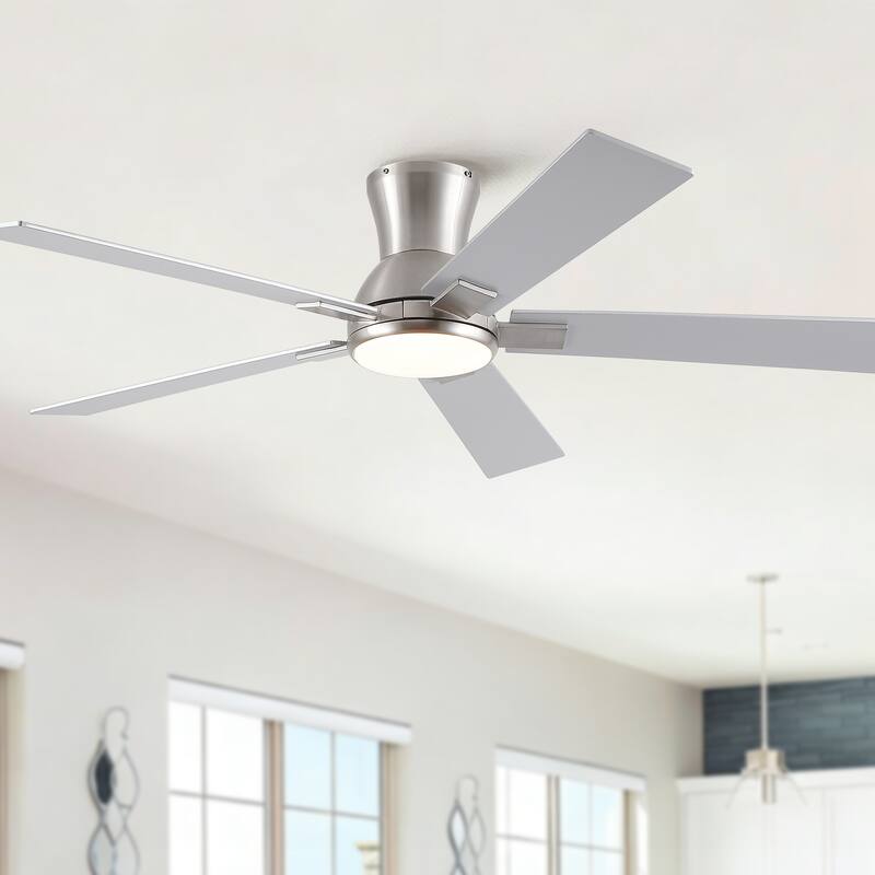 52" Modern Brushed Nickel Finish Reversible Quiet Motor Ceiling Fan with Light and Remote Control - Brushed Nickel
