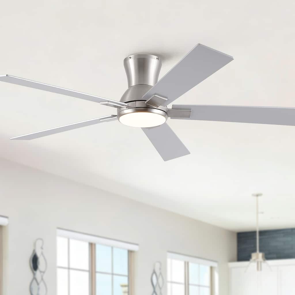 52" Modern Brushed Nickel Finish Reversible Quiet Motor Ceiling Fan with Light and Remote Control