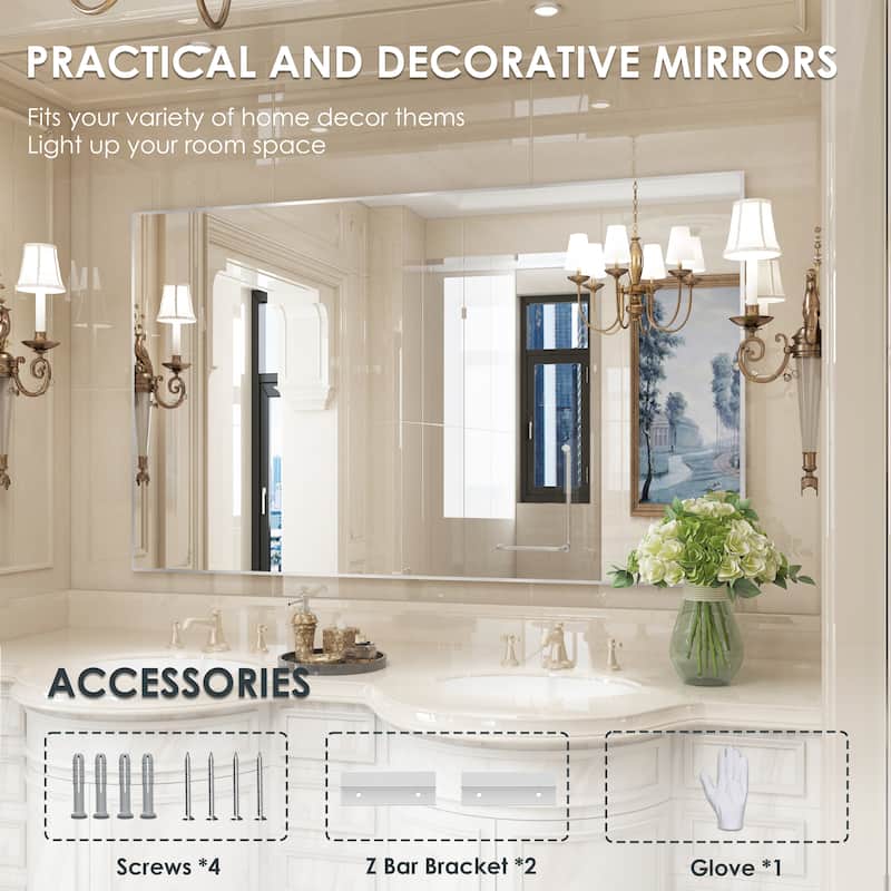 QuivaraView Wall Mounted Aluminum Frame Bathroom Vanity Mirror - 60" x 36" - Silver