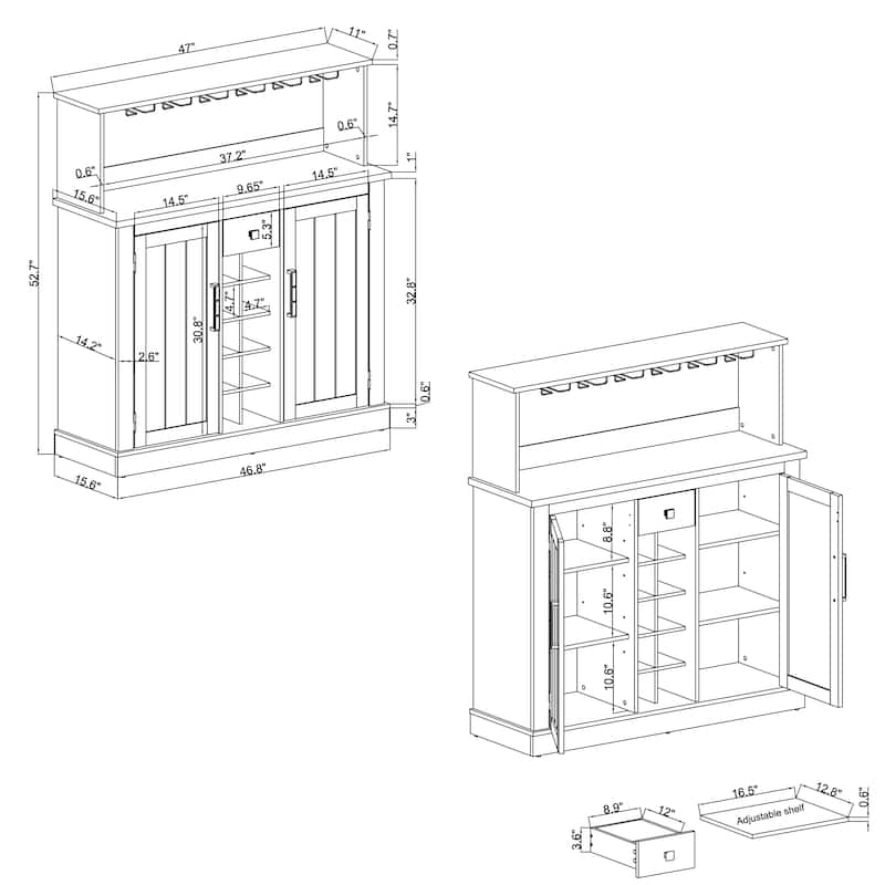 47 in. Farm Style Wood Buffet Bar Cabinet