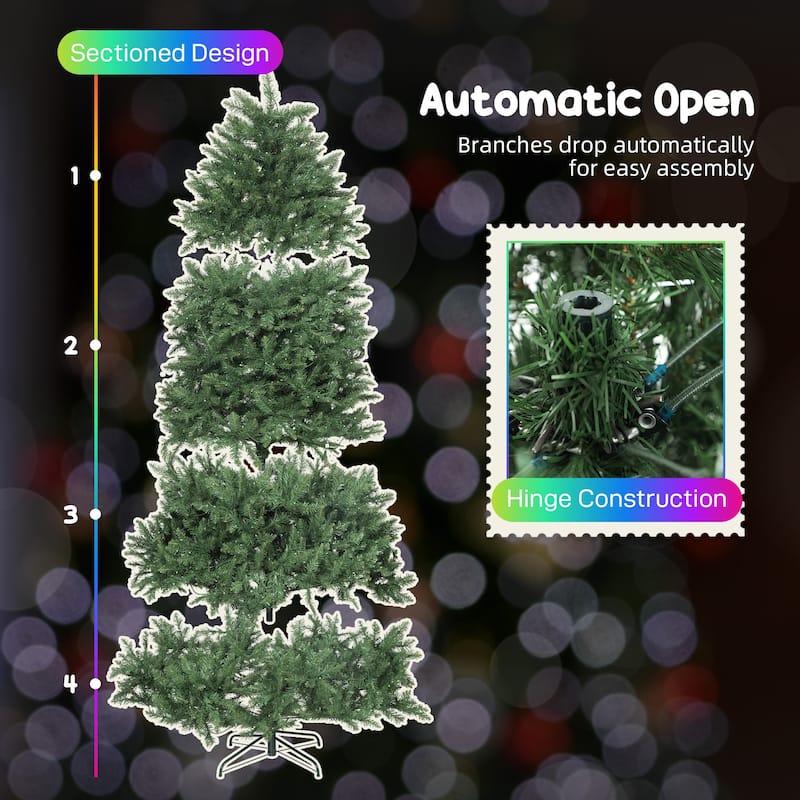 HOMCOM 7.5ft Smart Prelit Xmas Tree: Full-Spectrum RGB, App/Remote, Hinged, Easy Assembly, Green