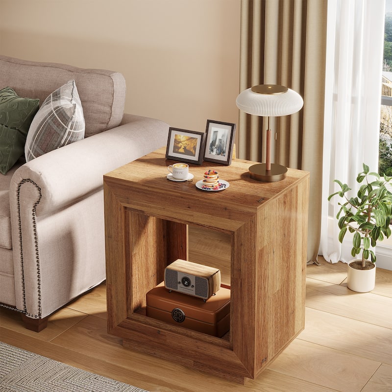 23.62-inch Rectangular Farmhouse Wood Side End Table for Living Room