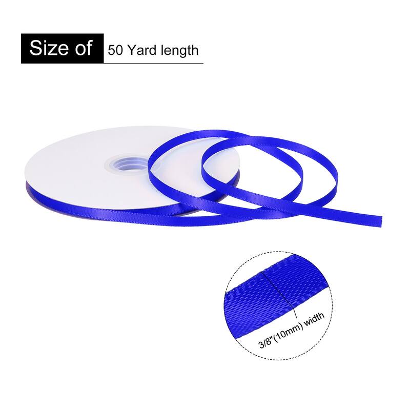 Double Faced Solid Satin Ribbon Polyester Fabric Roll for Gift Party - Dark Blue - 3/8" x 50 Yard