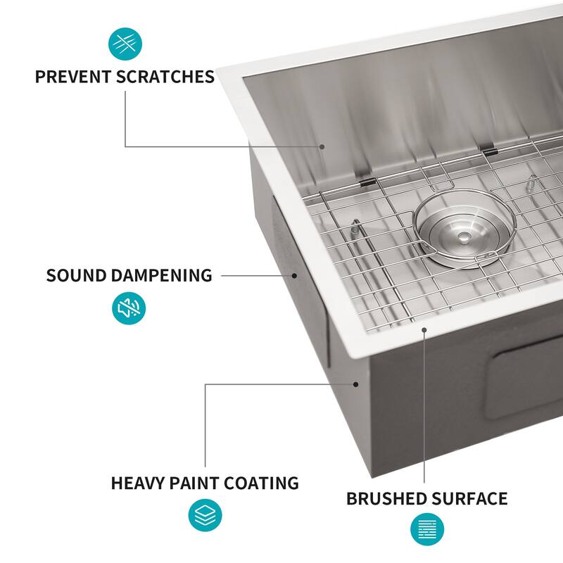 32 Inch Undermount Double Bowl 16 Gauge Stainless Steel Kitchen Sink in Brushed Nickel - 32'' x 18'' x 9''
