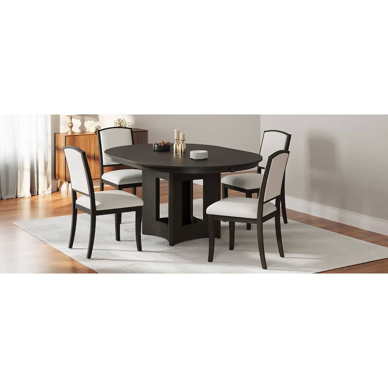 Roomfitters 5-Piece Extendable Round Dining Table Set, Farmhouse Kitchen Table with 16" Leaf and 4 Chairs