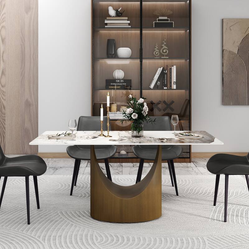 63" Dining Table for 6 with Sintered Stone Tabletop and Solid Carbon Steel Base