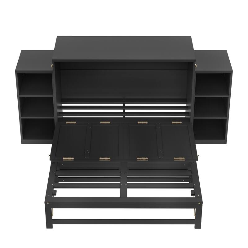 Roomfitters Murphy Bed with Storage Drawers and Shelves, Solid Wood Wall Bed Cabinet