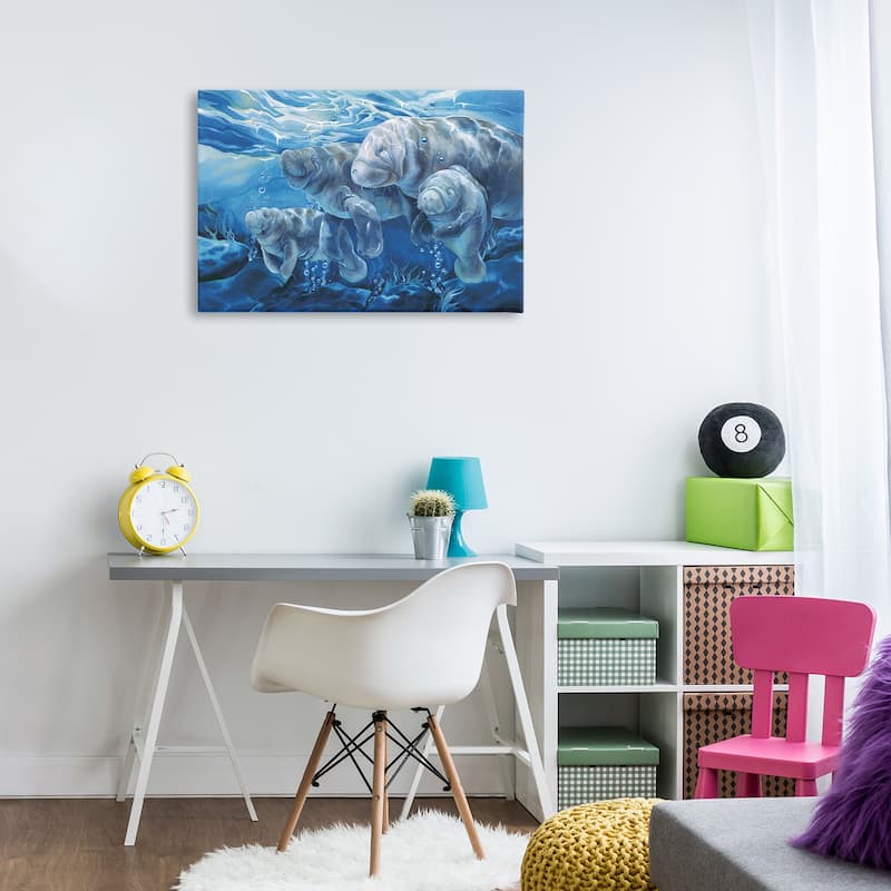 Stupell Underwater Manatee Family Canvas Wall Art Design By Jody Bergsma