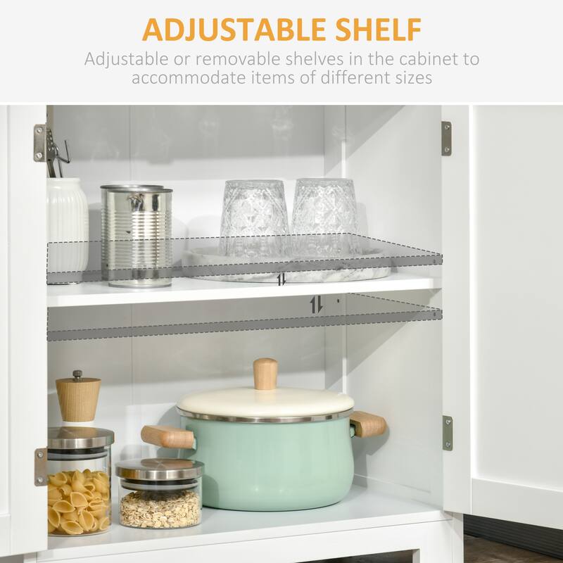 63" Small Buffet with Hutch, 4-Door Kitchen Pantry, Freestanding Storage Cabinet with Adjustable Shelf