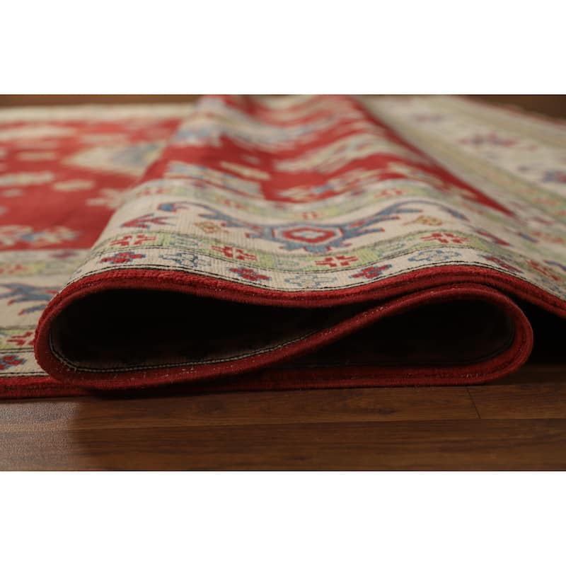 Hand Knotted Oriental 100% Wool Carpet Traditional Geometric Red Kazak Area Rug - 11' 8'' X 9' 0''