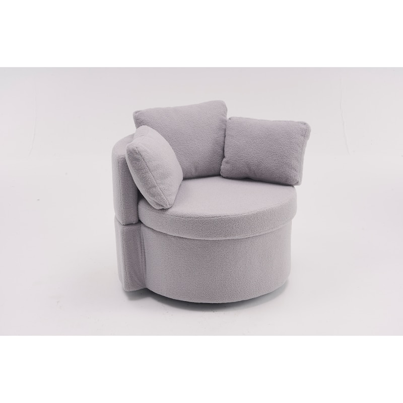 Light Gray Modern 31.5" Upholstered Swivel Barrel Chair with Storage and Back Cushion