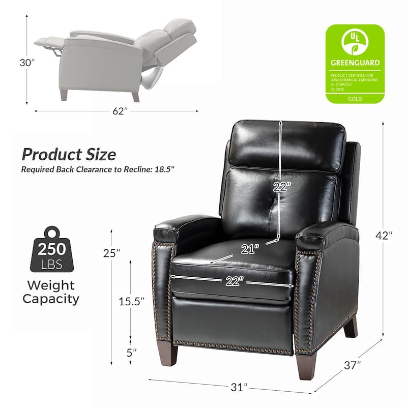 Gaspar Mid-Century Modern Pushback Recliner with Nailhead Trim by HULALA HOME