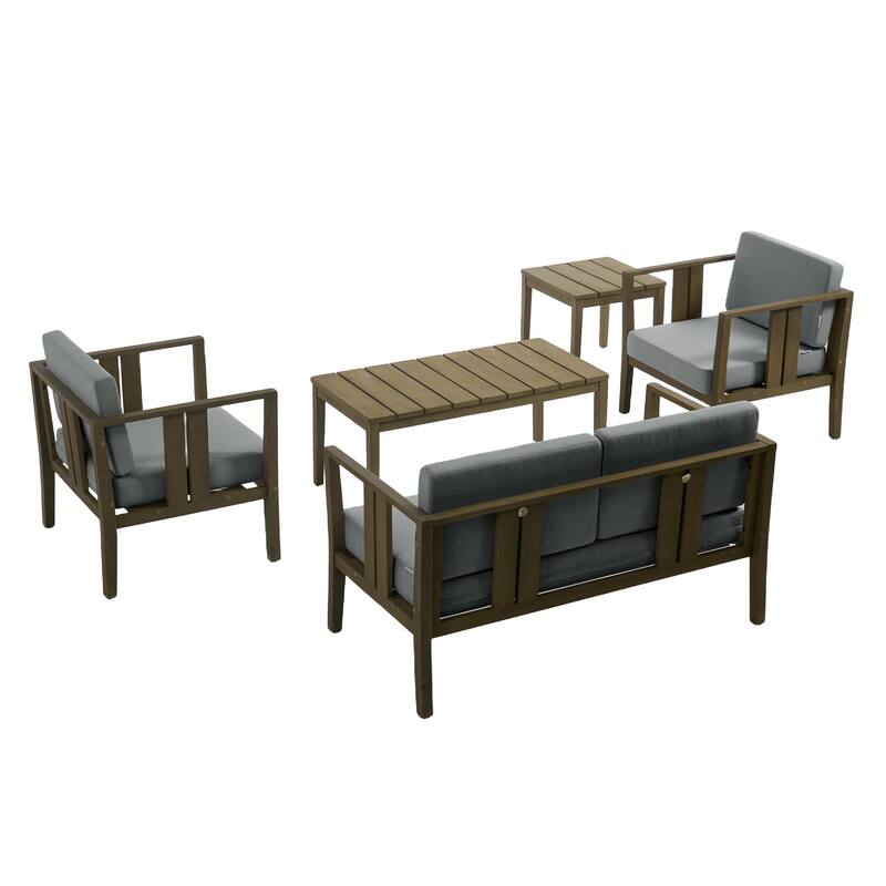 5-Piece Teak Wood Outdoor Conversation Set