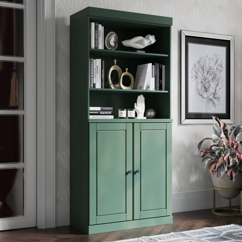 100% Solid Wood 6-Shelf Bookcase with Optional Doors by Palace Imports - 2 Dr Wood - Green