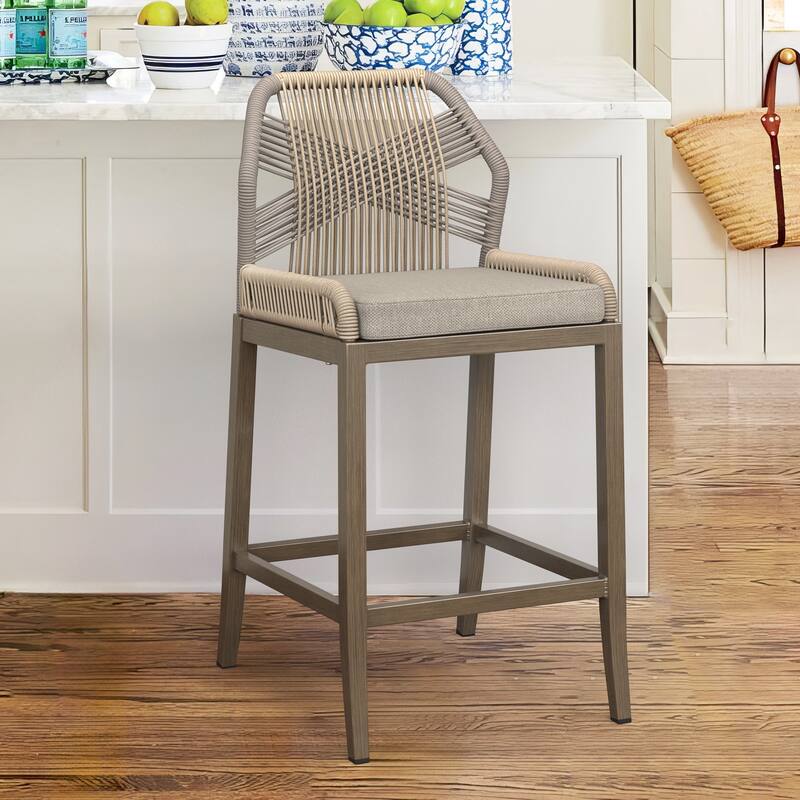 Modern Aluminum Counter Height Bar Stools, Upholstered Counter Stools with Back - 27.5"H
