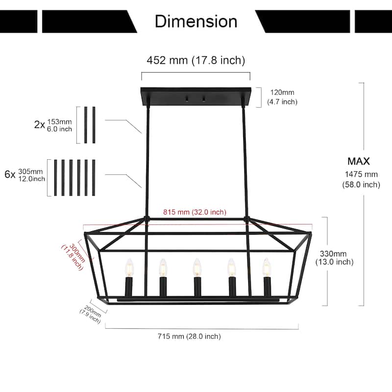 Modern Style Linear Island Pendant Light