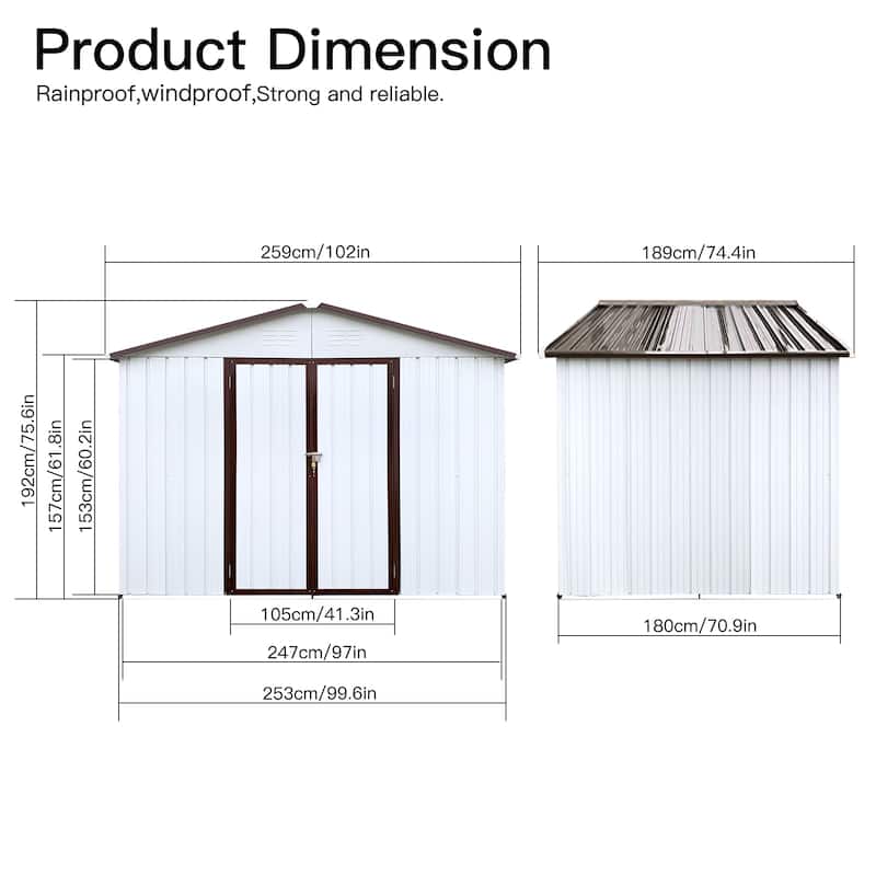 GDFStudio - Nolan Compact 6x8 FT Metal Garden Shed with Hinged Door and Apex Roof