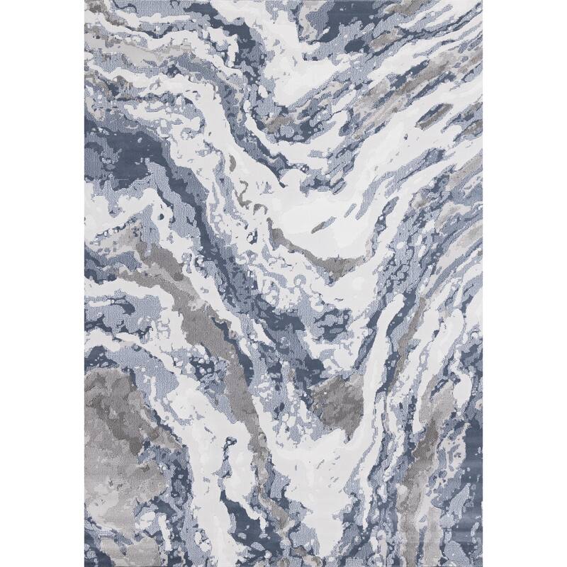 Isabelle Collection - Blue/White/Beige Rushing Water Rug - 5'3" x 7'7"