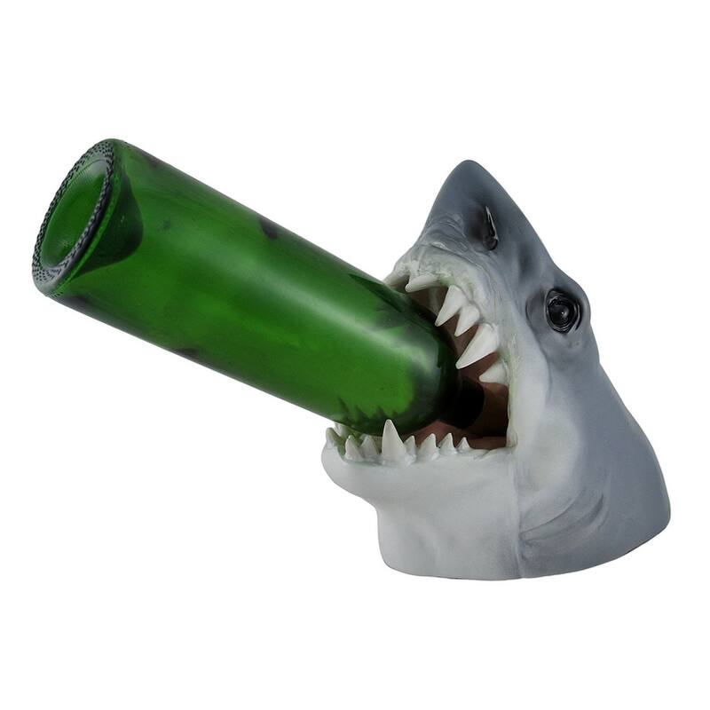 Parched Predator Imitation Shark Head Wine Bottle Holder - 9 X 6.25 X 9 inches