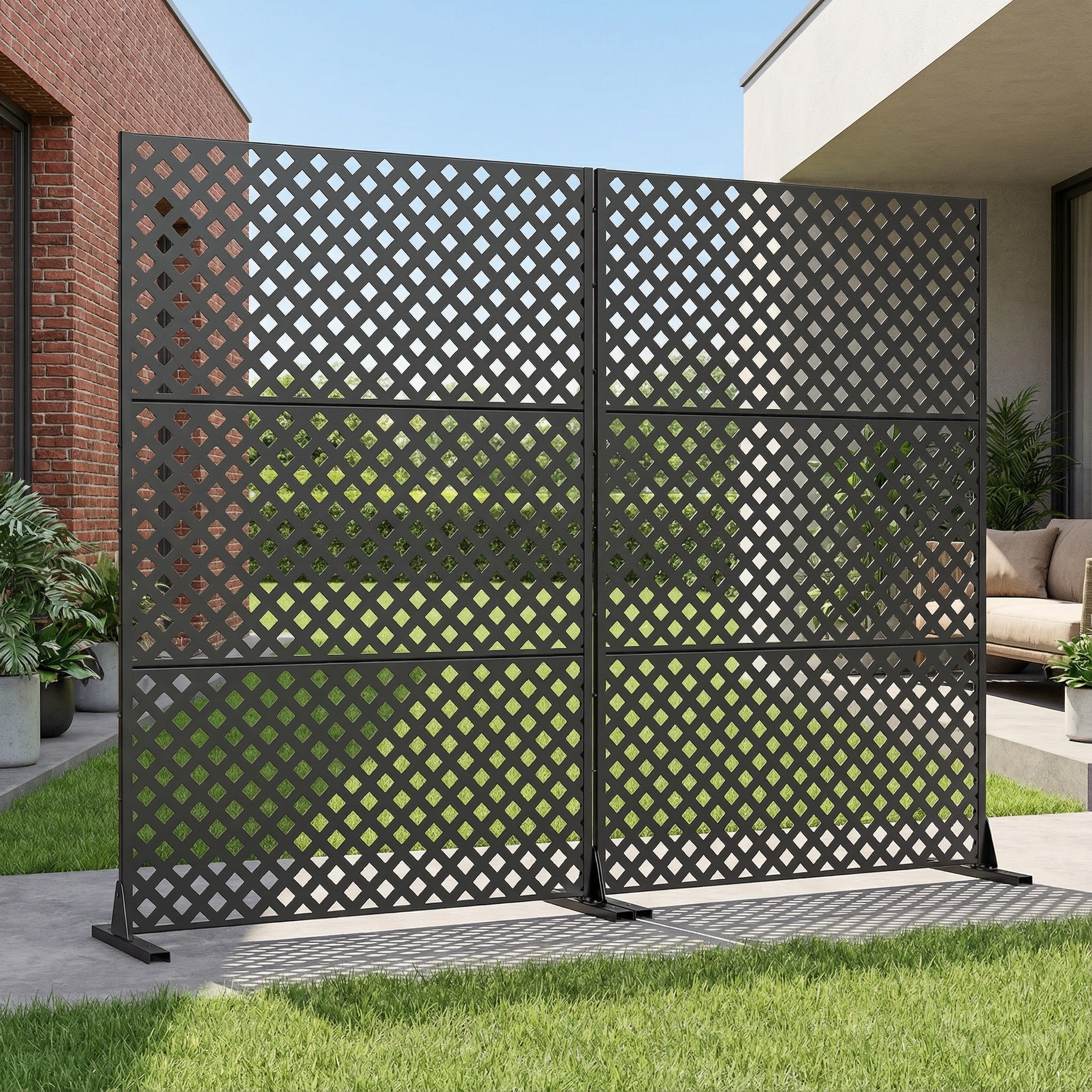Outdoor Rectangle Privacy Screens Metal Screen Fence Panel Set of 2