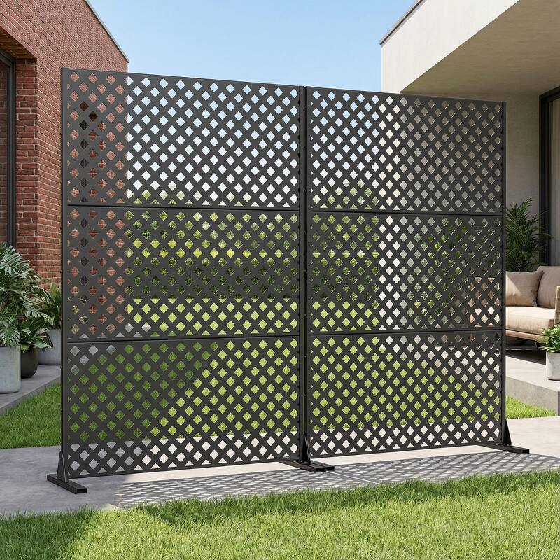 Outdoor Rectangle Privacy Screens Metal Screen Fence Panel Set of 2 - Black - 72"x47"