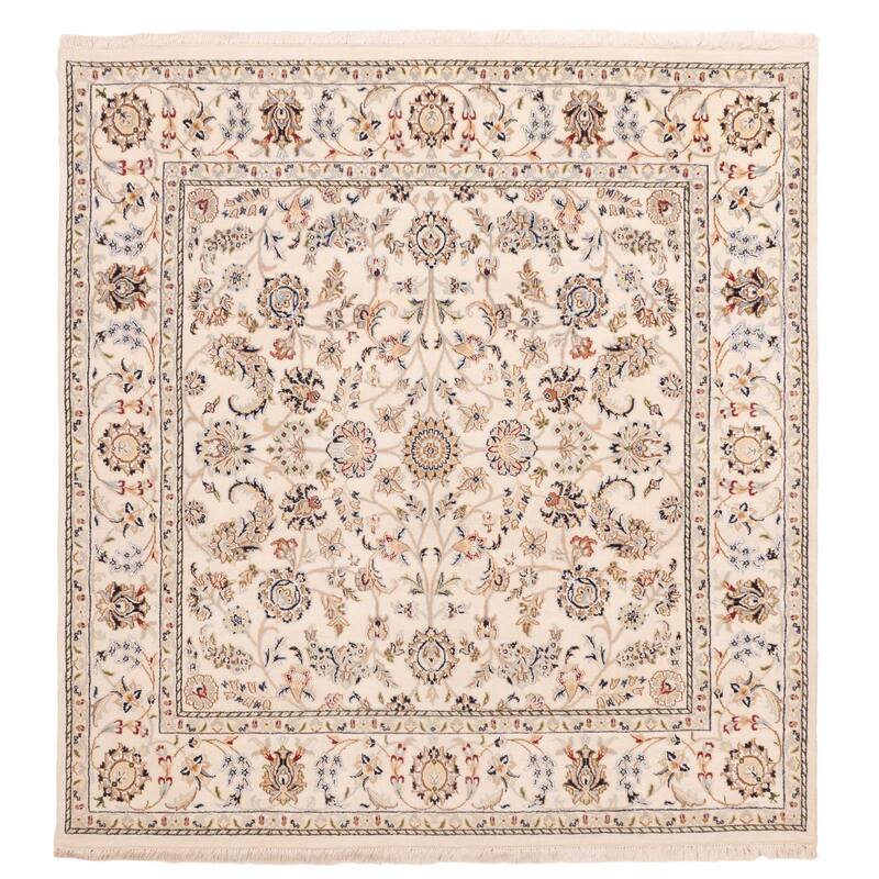ECARPETGALLERY Hand-knotted Nain Cream Silk, Wool Rug - 5'8 x 5'11