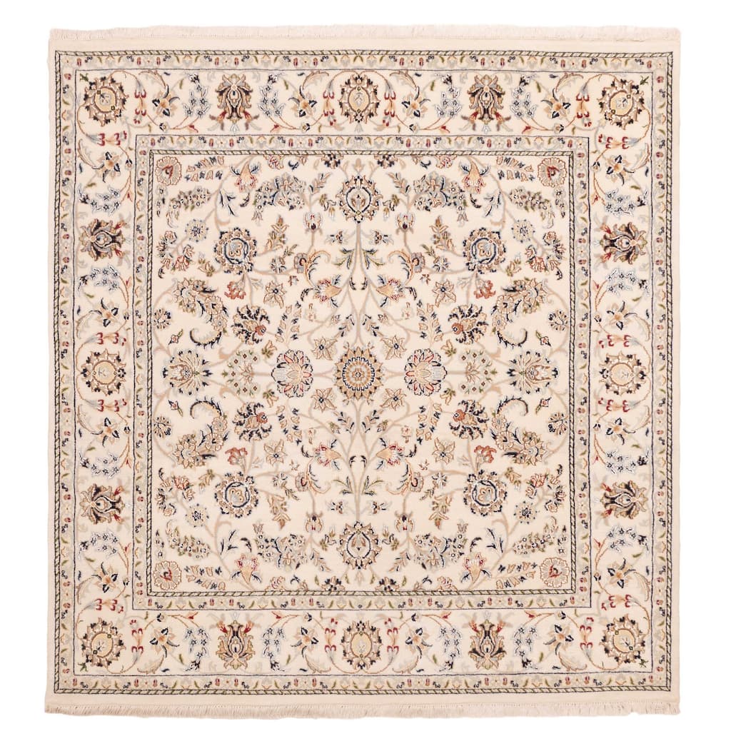 ECARPETGALLERY Hand-knotted Nain Cream Silk, Wool Rug - 5'8 x 5'11