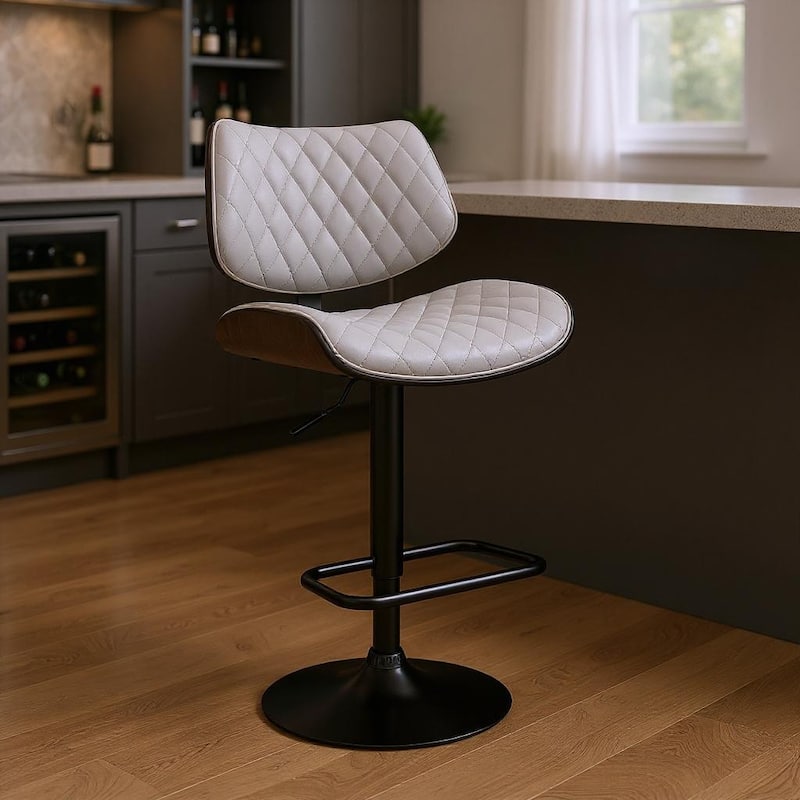 HomeRoots 24" Gray And Black Faux Leather And Iron Swivel Low Back Adjustable Height Bar Chair - Adjustable - Gray - Single