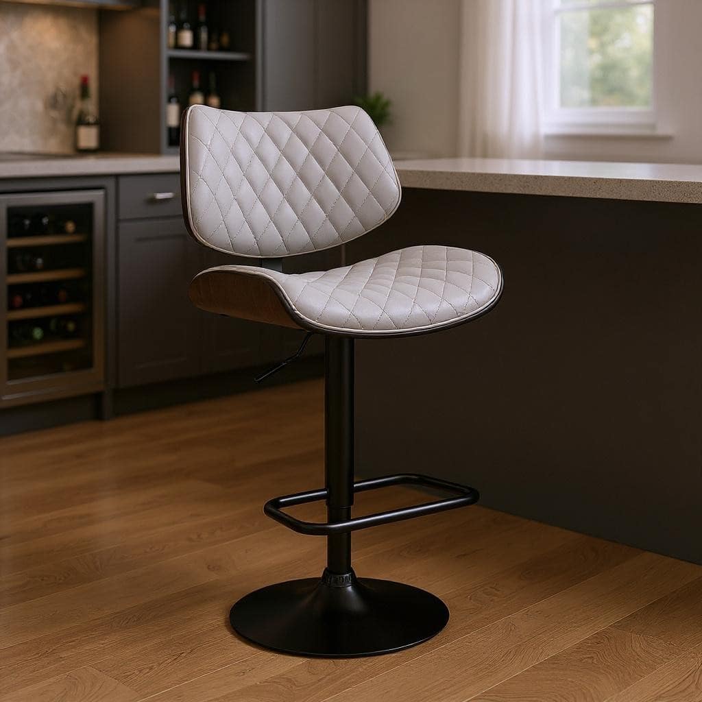 HomeRoots 24" Gray And Black Faux Leather And Iron Swivel Low Back Adjustable Height Bar Chair