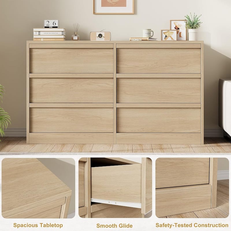 Modern Double Dresser Organizer with Large Storage, Wooden Chest of Drawers