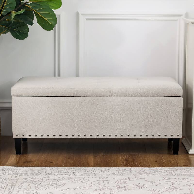 Adeco Storage Ottoman Bench 41" Tufted Fabric Footrest