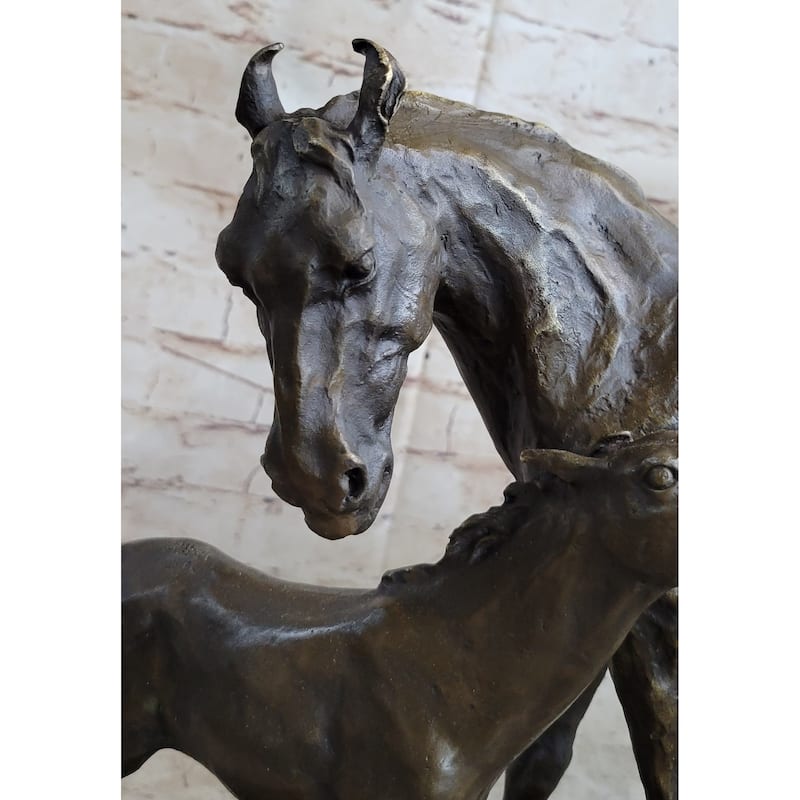 Horse W/ Foal Bronze Marble Figurine Statue By Mene Hot Cast Sculpture Figure