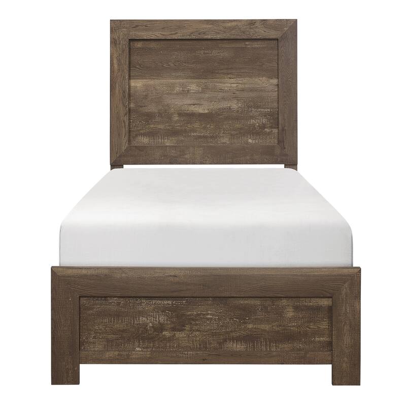 Rustic Brown Twin Size Wooden Bed with Headboard and Footboard