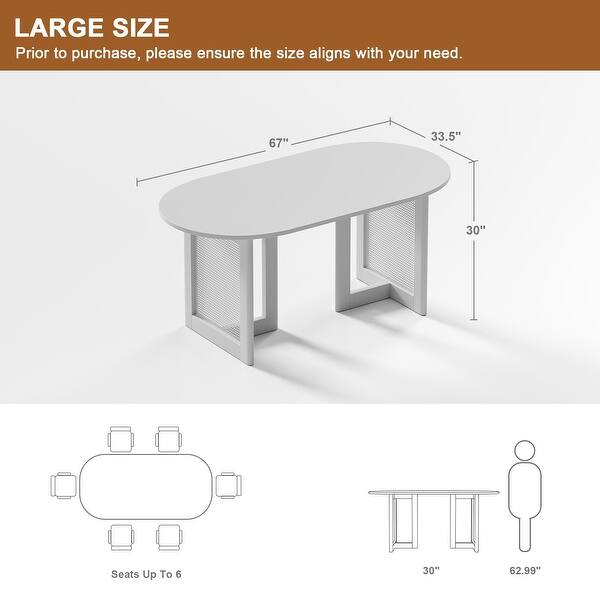 Solid Wood 67'' Oval Dining Table for 6 People Nordic style - 67*34*30 ...