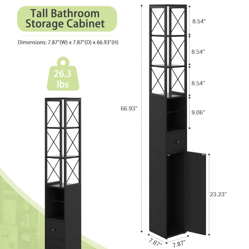 Javlergo Tall Bathroom Cabinet, Narrow Slim Storage Cabinet with Toilet Paper Holder and Drawer For Small Spaces